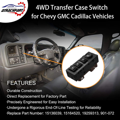 4x4 Switch 4WD Wheel Drive Switch for | 2003-2007 Chevy Silverado Suburban Avalanche Tahoe, GMC Sierra Yukon, Cadillac Escalade | Replaces OE# 192...