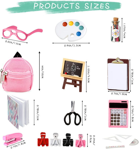 18 Piece Mini School Supplies for Dolls, Doll House School Supplies Accessories Includes Doll Backpack Glasses Blackboard Mini Book Palette Paper ...