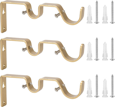 Ycolnaefllr Set of 3 Golden Double Rod Holders Double Curtain Rod Brackets Heavy Duty Double Curtain Rod Hanging Brackets for 1 and 0.7 -Inch Rod...