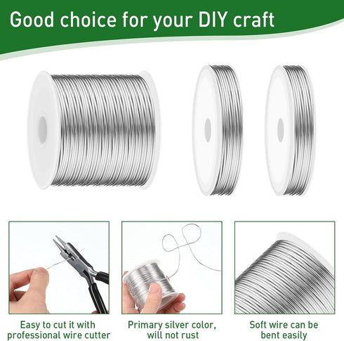 Hotop Jewelry Wire for Jewelry Making 18/20/22 Gauge Craft Wire with Pliers & Ring Sizer Beading Jewelry Aluminum Craft Wire (3 Rolls,Silver,1mm,0...