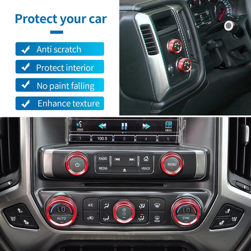 Radio Fan Climate Auto Menu Knob Control Button Trim Center Console Knob Cover Decor Fit for 2014-2018 Chevy Silverado & GMC Sierra Accessories 8p...