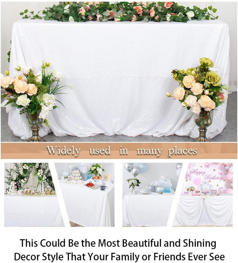 ShinyBeauty 60" X 102" White Sequin Tablecloth, Wedding Table Cloth, Sparkle Sequin Linens, Sequin Tablecloth Rectangle, Sparkling Sequin Table Ov...