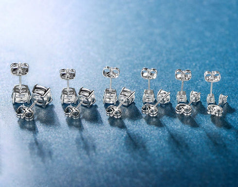 18K White Gold Plated 4 Pong Round Clear Cubic Zirconia Stud Earring Pack of 6 Pairs (6 Pairs)...