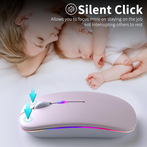 Wireless Bluetooth Mouse, Rechargeable LED Dual Mode Mouse (Bluetooth 5.2 and USB Receiver) Portable Silent Mouse,for Laptop/Desktop/Tablet(Pink)...