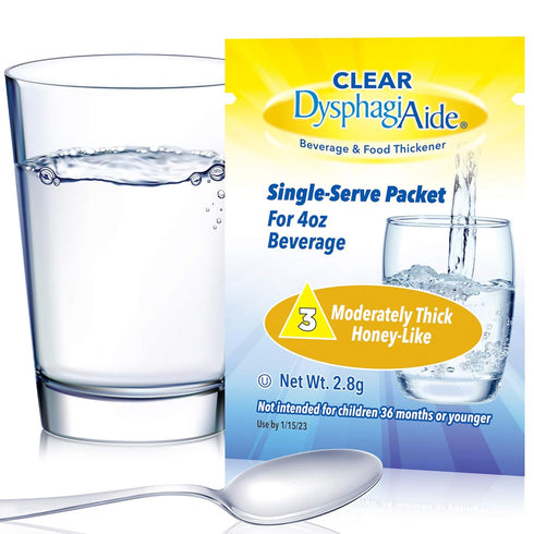 Clear DysphagiAide - Instant Beverage and Food Thickener, Box of 20 Level 3 Single Serve Packets - Moderately Thick (Honey-Like Thickness)...