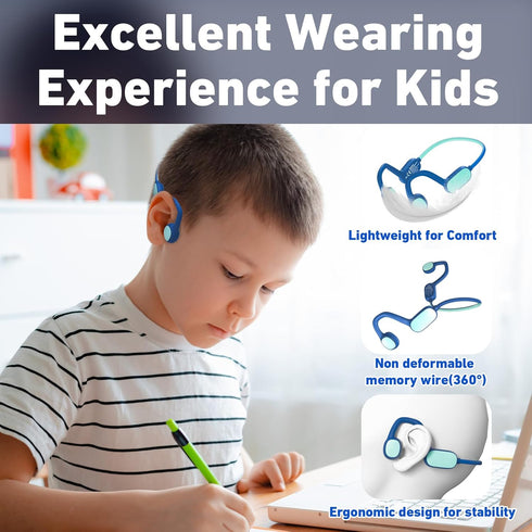 Kids Headphones, Bluetooth 5.2 Air Conduction Open Ear Headphones, 85dB Volume Limiting, Stereo Sound with Mic, IPX5 Waterproof, 20H Playtime, Per...
