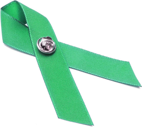 50 Pack Green Satin Awareness Ribbons with Clutch Pins (3.5 in)...