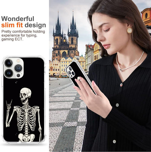 Hungo Case for iPhone 13 Pro Max Skull Design, Soft TPU Cover Heavy Duty Protection Wireless Charging Compatible with iPhone 13 Pro Max Funny Skul...