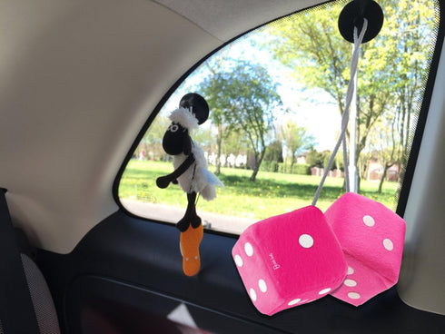 Zento Deals Pair of 3 inch Square Hot Pink Hanging Fuzzy Plush Dice with White Dots for Car Interior Cute Ornament Decoration Rear View Mirror Acc...