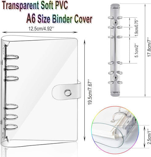 2 PCS A6 Clear Soft PVC Notebook Cover, Refillable Paper PVC Binder, Loose Leaf Personal Planner Binder (2 Transparent)...