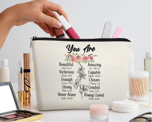 Inspirational Quotes Small Makeup Bag,You Are Beautiful Amazing Positive Cosmetic Bags,Gifts for Friends Sisters Coworkers,Aesthetic Makeup Pouch...
