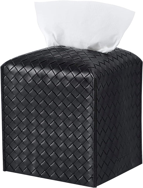 Tissue Box Cover PU Leather Tissue Holder Square Facial Tissue Case Facial Paper Organizer Dispenser for Bathroom, Vanity Countertop, Tabletop, Ca...
