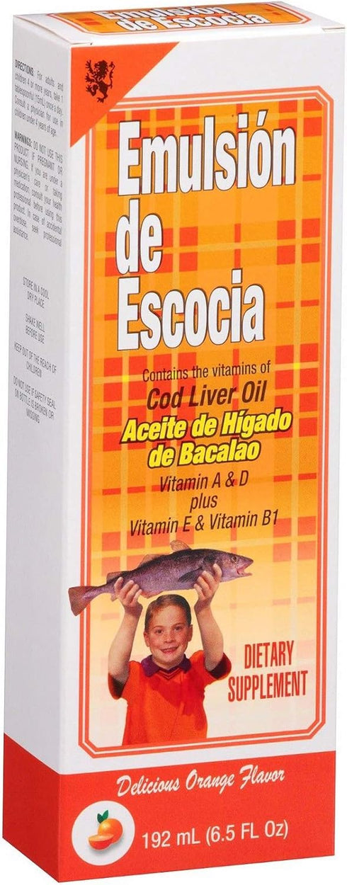 Cod Liver Oil, Dietary Supplement, Vitamins A, B1, D and E, Immune System Support, Orange Flavor (6.5 Fl Oz/Pack of 1)...