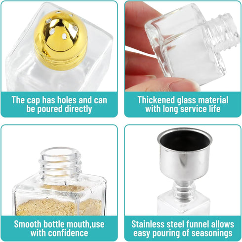 Set of 5 Mini Salt and Pepper Shakers Mini Spice Shaker Small Salt and Pepper Shakers 0.5 oz Glass Cube with Funnel for Wedding, Party, Restaurant...