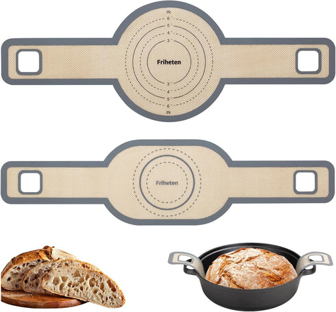 Sourdough Silicone Bread Sling -Oval and Round Non-Stick & Easy Clean Silicone Bread Mat for Dutch Oven. Reusable With Extra Long Handles Silicone...