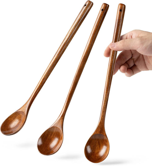 3PCS Large Wooden Spoons for Cooking, 13Inch Extra Long Handle Wooden Ladles for Eating Pasta Mixing Stirring Tasting Baking, Bulk Spoons for Serv...