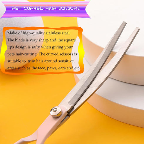 Dog Grooming Scissors Kit, Fcysy Professional Dog Trimming Scissors Set, Hair Cutting Scissors for Pet Dog Cat Grooming at Home, Curved Dog Scisso...