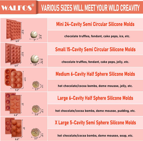 Small 15-Cavity Semi Circular Silicone Mold, 2 Packs Half Sphere Silicone Baking Molds for Making Jelly, Chocolates and Cake...