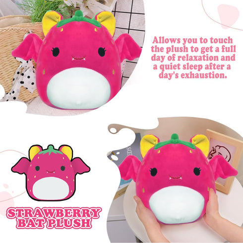 ROMINVIC Strawberry Bat Plush,8 inch Stuffed Animal Bat Plush Pillow, 3D Kawaii Bat Plushie Stuffed for Christmas Birthday Kids Gifts Home Decorat...