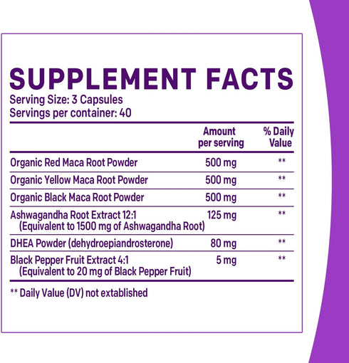 6-in-1 Organic Maca Root & Ashwagandha Capsules 1710mg w/DHEA & Black Pepper Fruit Extract - Maca Root Capsules for Women & Men - Stamina, Bone an...