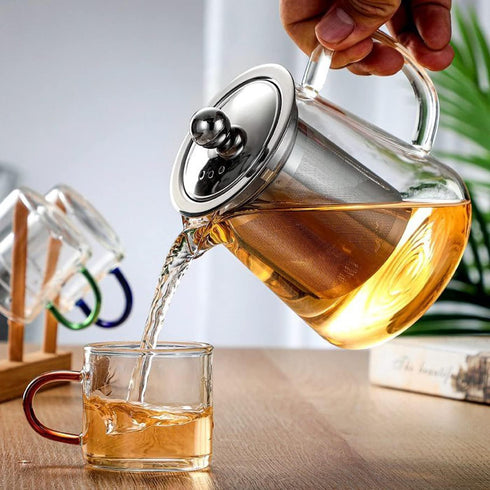 Glass Teapot with Removable Stainless Steel Infuser, Borosilicate Glass Tea Pot with Strainer,for Blooming Tea & Loose Leaf Tea, Microwave & Stove...