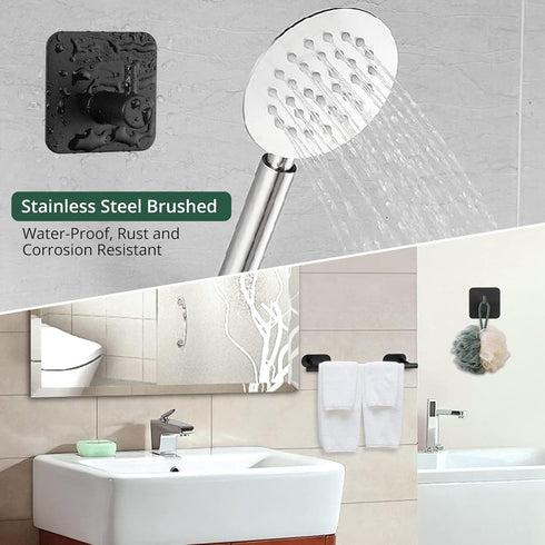JiGiU 16-Inch Towel Bar, Self Adhesive Towel Holder with 3 Packs Towel Hooks, Bath Towel Bar Rack SUS304 Stainless Steel Wall Mount Bathroom Hardw...