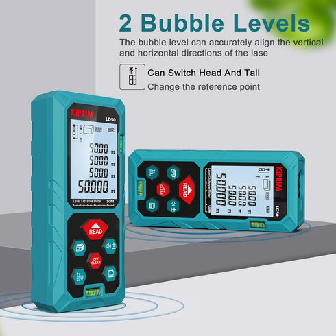 Laser Distance Measure 165 Feet with 2 Bubble Levels,M/in/Ft Unit Switching Backlit LCD,99 Sets Data Storage and Pythagorean Mode, Measure Distanc...