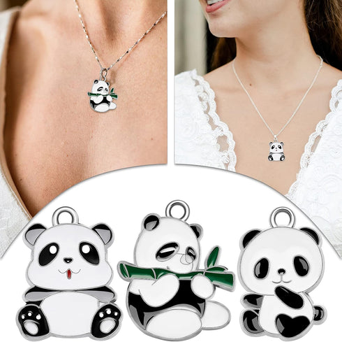 Hicarer 15 Pieces Panda Charm Metal Animal Pendant Panda Decorative Charm 30 x 20 mm Alloy Enamel Black and White Cute Beads for Jewelry Making, 3...