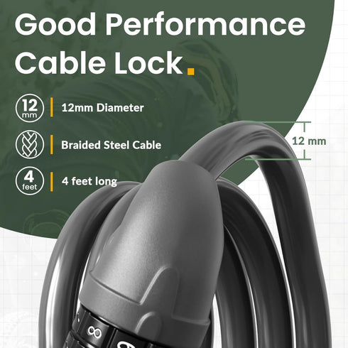 Titanker Bike Lock, Bicycle Lock 4 Feet Cable Lock 1/2 Inch Resettable Bike Lock Combination with Mounting Bracket, Bike Accessories for Bicycle, ...