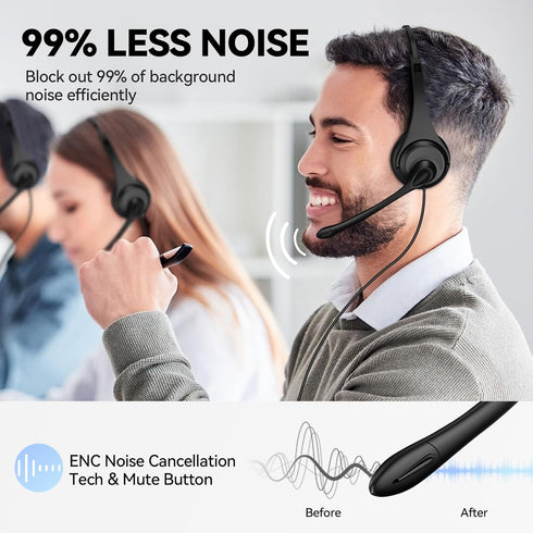 3.5mm Computer Headset with Microphone, Cell Phone Headset with Microphone Noise Cancelling for iPhone Samsung PC Business Skype Softphone Call Ce...