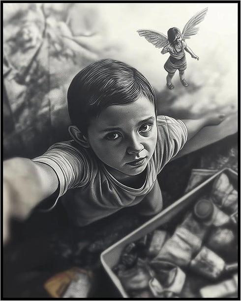 Posterizer 1 pcs-fantasy drawing of a boy with his fairy friend 1-Fantasy & Fiction Art-Retro Art-decor for Girls, Teens Bedroom- unframed wall ar...