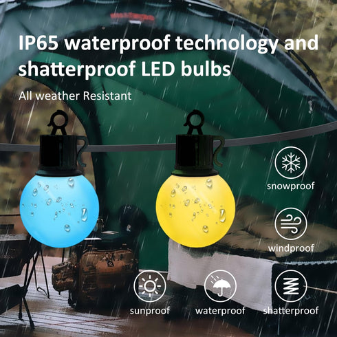 Outdoor String Lights, Outdoor Smart Patio Light, 30FT Color Changing String Lights with 15 Shatterproof LED Bulbs without a Controller, Extendabl...