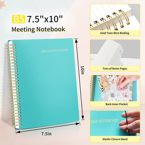 SUNEE Meeting Notebook for Work with Action Items - 160 Pages, B5 Size Project Planner, Spiral Meeting Agenda/Minutes Notebook Organizer for Women...