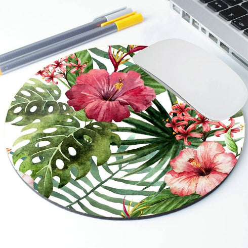 Mouse Pad Mousepad Tropical Leaves Print Mouse Mat Mouse Pad Office Mousemat Round Mousemat Hawaii Hawaiian Tropical Palm Print Mousepad...