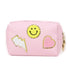 Preppy Patch Makeup Bag,Smile Lightning PU Leather Waterproof Makeup Bag for Girls,Daily Use Preppy Girls Stuff Makeup Bag,Travel Organizer Cosmet...