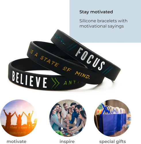 Inkstone - 10-Pack - Success, Focus, Believe Motivational Silicone Rubber Wristbands Bulk Pack in Unisex Adult Size for Teens Men Women - Wholesal...