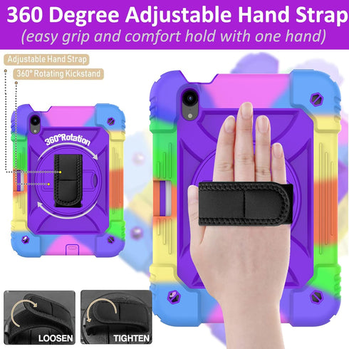 BMOUO iPad Mini 6 Case, iPad Mini 6th Generation Case, iPad Mini 6 Case 2021, Rugged Shockproof 360°Rotating Stand Hand Strap Pencil Holder Kids C...