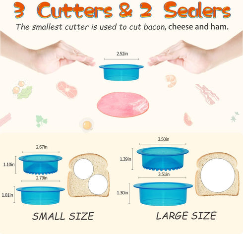 HiYZ Sandwich Cutter and Sealer - 5 PCS Decruster Sandwich Maker - Peanut Butter and Jelly Crustless Sandwich Bread Pancake Maker Cookie Cutter fo...