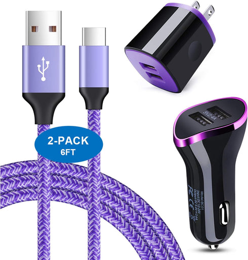Type C Wall Charger Block Plug Car Charger Adapter+Fast Charging USB C Cable for Samsung Galaxy S24 S23 S22 S21 Note 20 Ultra S20 FE S10E S10 S9 A...