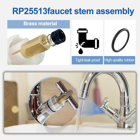 4 Pack Replacement for RP25513 Faucet Stem Cartridges Assembly Repair Kit for Delta Two Handle Lavatory Centerset Widespread Bathroom Faucet RP499...