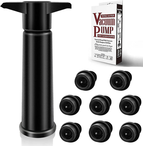 Wine Saver Pump with 8 Vacuum Wine Stoppers, Wine Bottle Stoppers with Food Grade Silicone Leak proof Keep Fresh Suitable for All Standard Wine Bo...