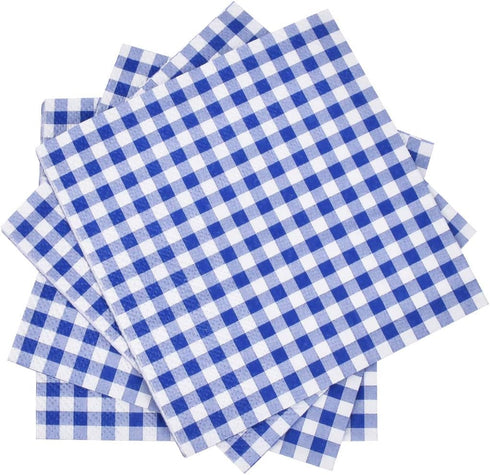 Gatherfun Cocktail Napkins 3-ply 80PCS Blue and White Gingham disposable Paper Napkins Beverage napkins for Restaurant Bar Picnic Birthday Party...