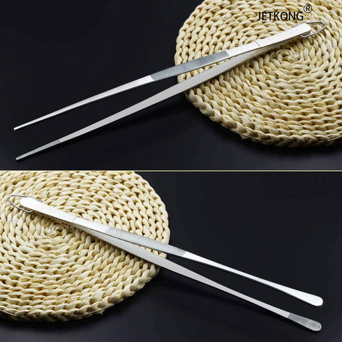 JETKONG 2 Pcs 12-Inch Kitchen Tweezers Fine Tweezer Tongs, Extra-Long Stainless Steel Cooking Tweezers (Silver)...