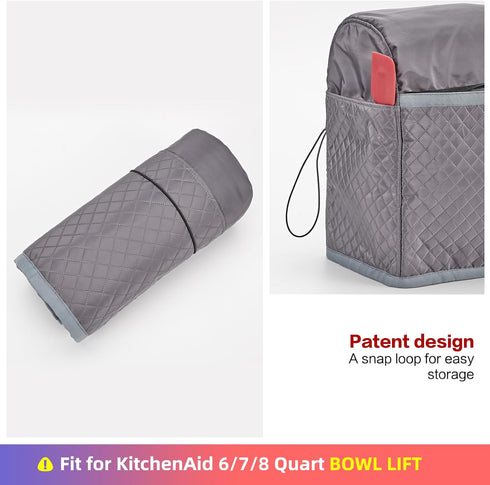HOMEST Stand Mixer Quilted Dust Cover with Pockets Compatible with KitchenAid 6/7/8 Quart Bowl Lift, Grey (Patent Design)...