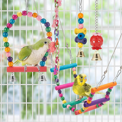 Bird Parakeet Toys,Swing Hanging Standing Chewing Toy Hammock Climbing Ladder Bird Cage Colorful Toys Suitable for Budgerigar, Parakeet, Conure, C...