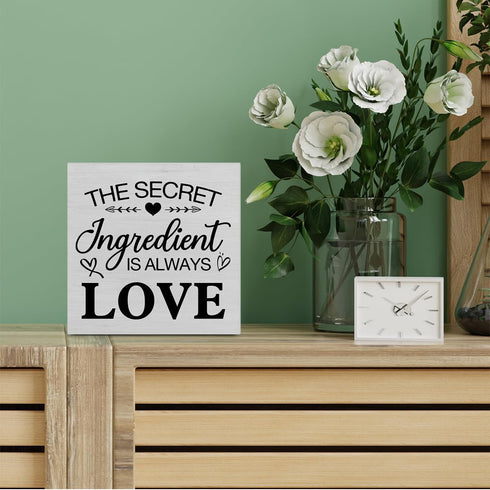 Rustic Kitchen Wooden Box Sign Desk Decor, the Secret Ingredient Is Always Love Wood Block Sign Home Kitchen Tabletop Shelf Desk Decoration, 5 X 5...