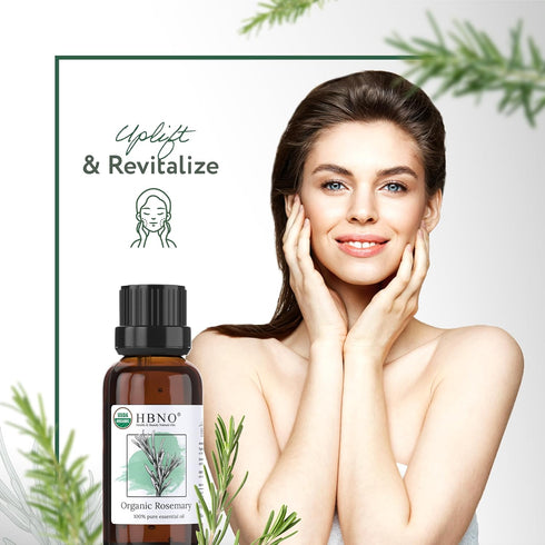 HBNO® California Bottled Organic Rosemary Essential Oil 1 fl oz (30ml) - USDA Certified Organic Rosemary Essential Oil for Aromatherapy, Soap Maki...