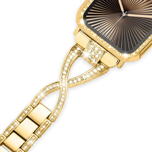 wipalor Dressy X Band for Gold Apple Watch Bands 40mm for Women with Bling Diamond Case, Metal Thin iWatch Bands for women, Designer Cute Band for...