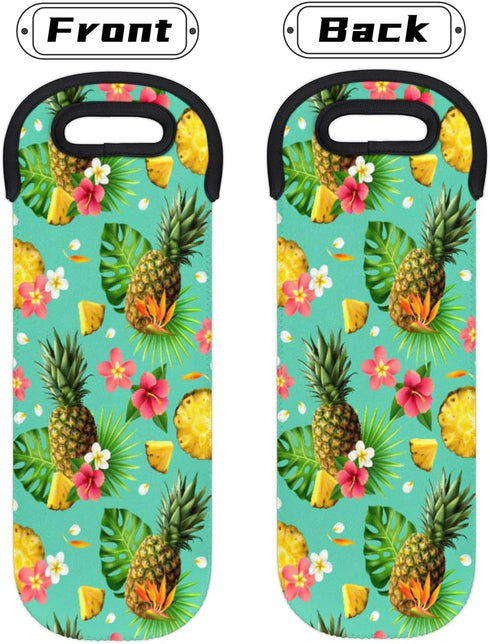 Tropical Pineapple Pattern Wine Bag Neoprene Wine Tote Bags Leakproof Travel Wine Tote with Handle Reusable Cooler Bag for Picnic Travel Birthday ...