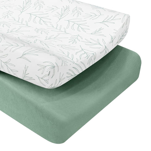 Babebay Changing Pad Cover, Ultra Soft Jersey Knit Cotton Diaper Change Table Pad Covers for Baby Girls and Boys, 2 Pack (Sage Green)...
